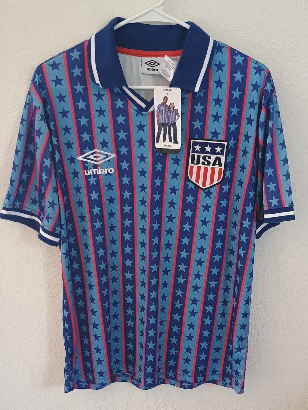Umbro Blue and Red USA Star-Stripe Polo Jersey